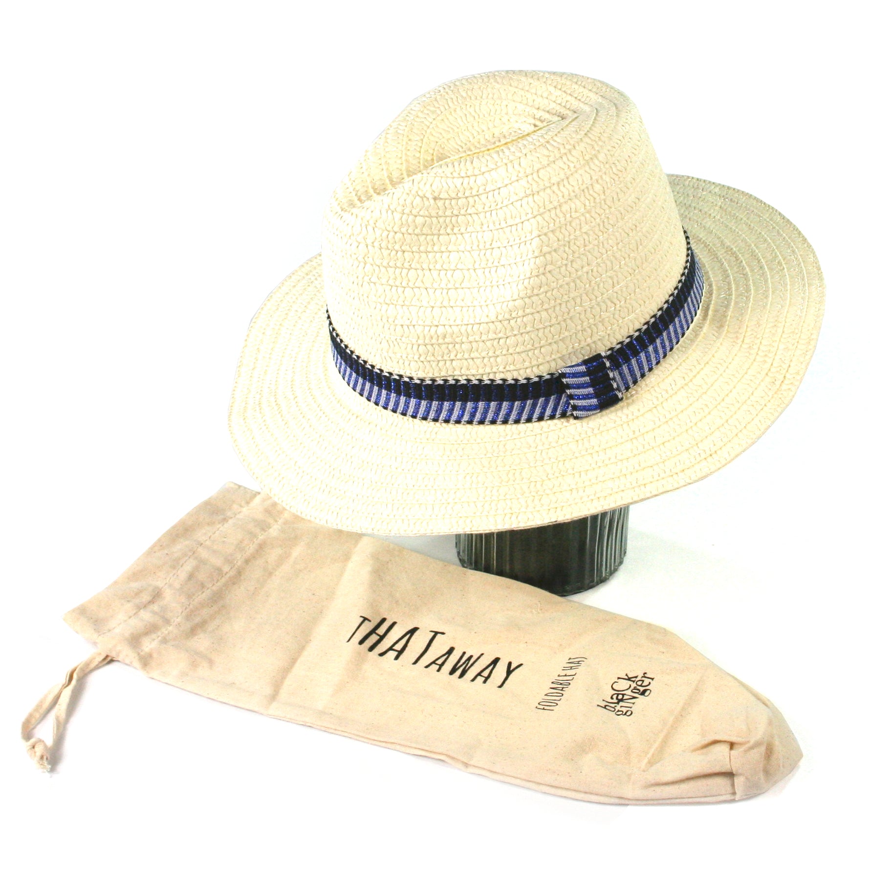 Childrens Panama Foldable Hat with Blue Band
