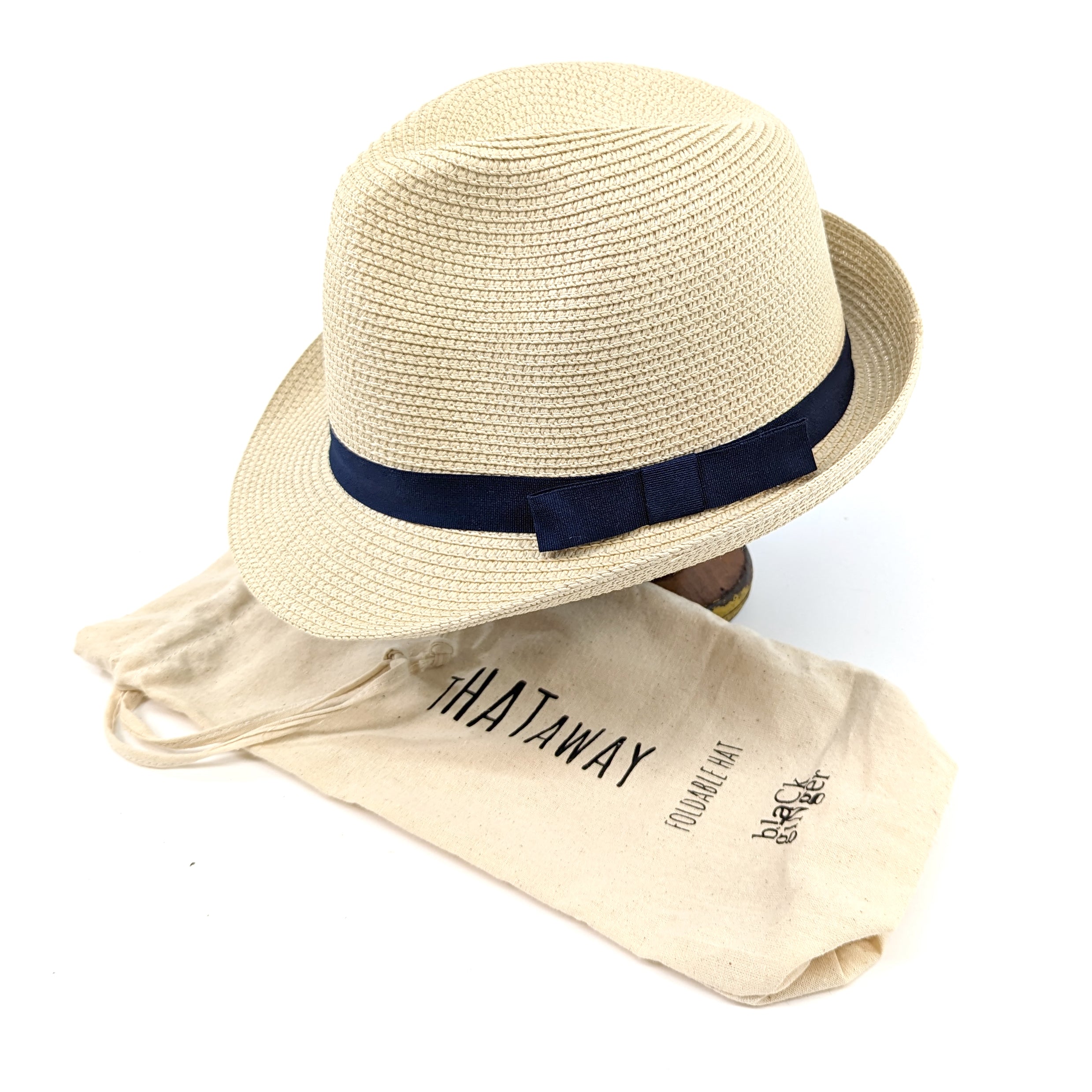 Trilby Style Sun Hat with a Dark Blue Band (57cm)