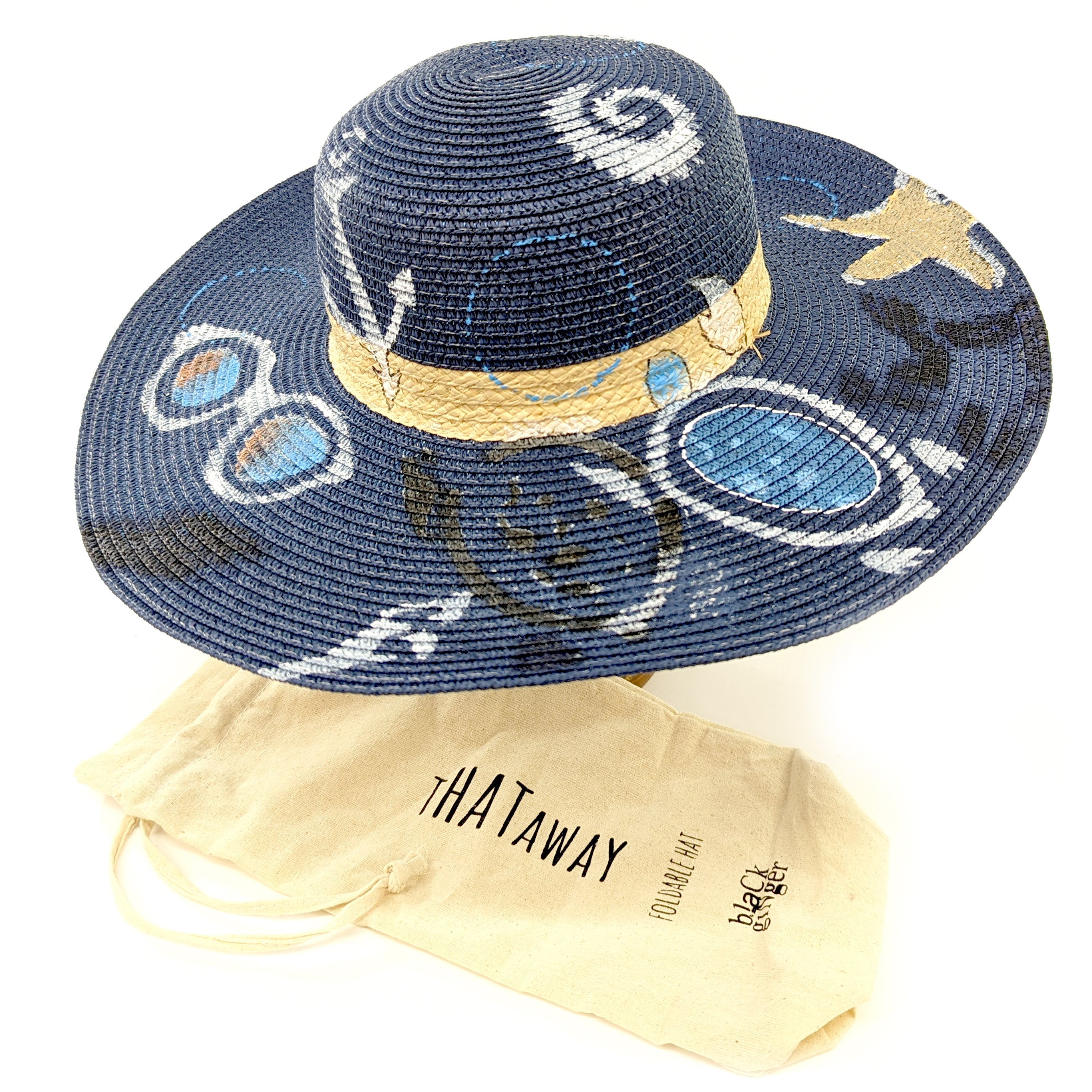 Seaside Printed Wide Brim Foldable Woman's Sun Hat (57cm)