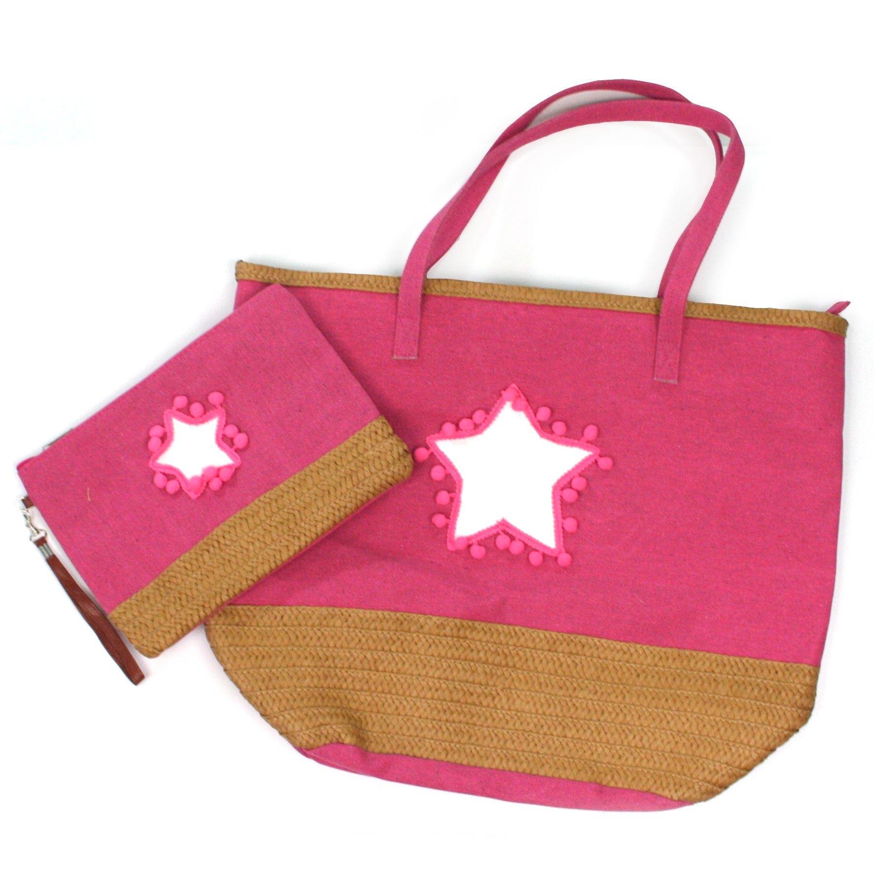large beach bag organiser bag with a star pompom design oatmeal