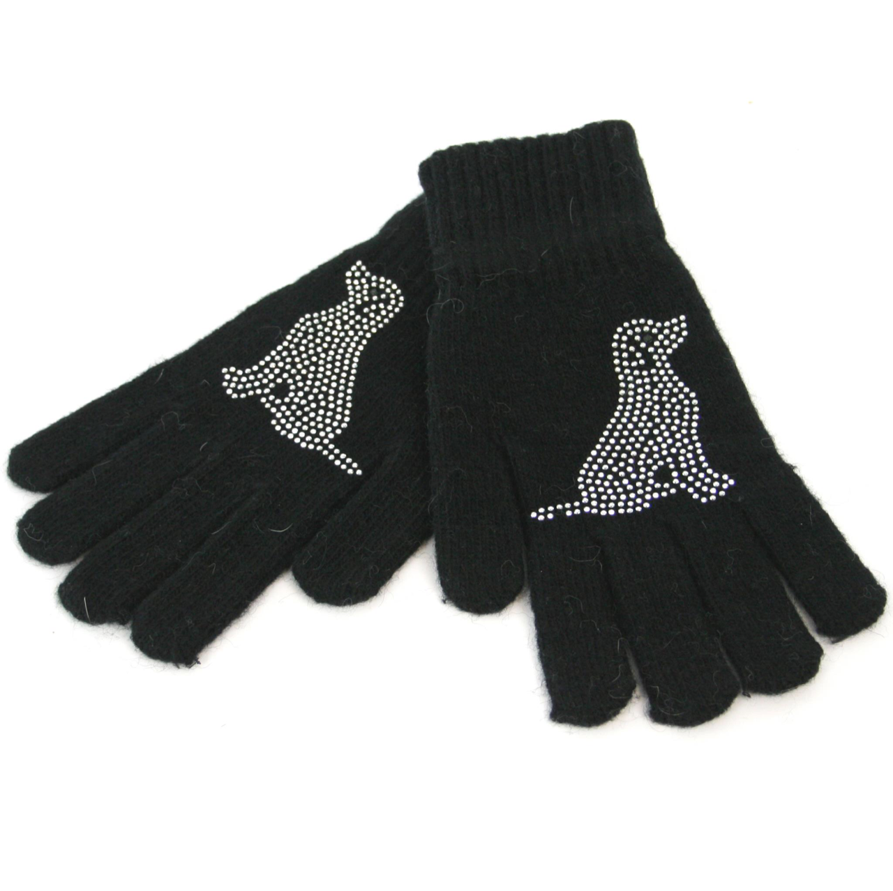 Warm Gloves with a Diamante Dog Pattern