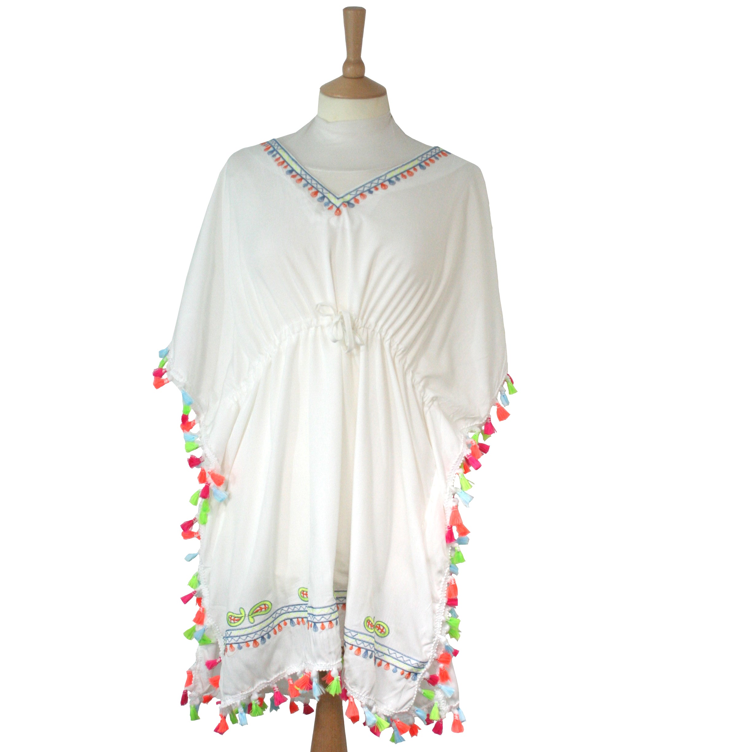 copy of evora 100 cotton poncho kaftan with pompoms black