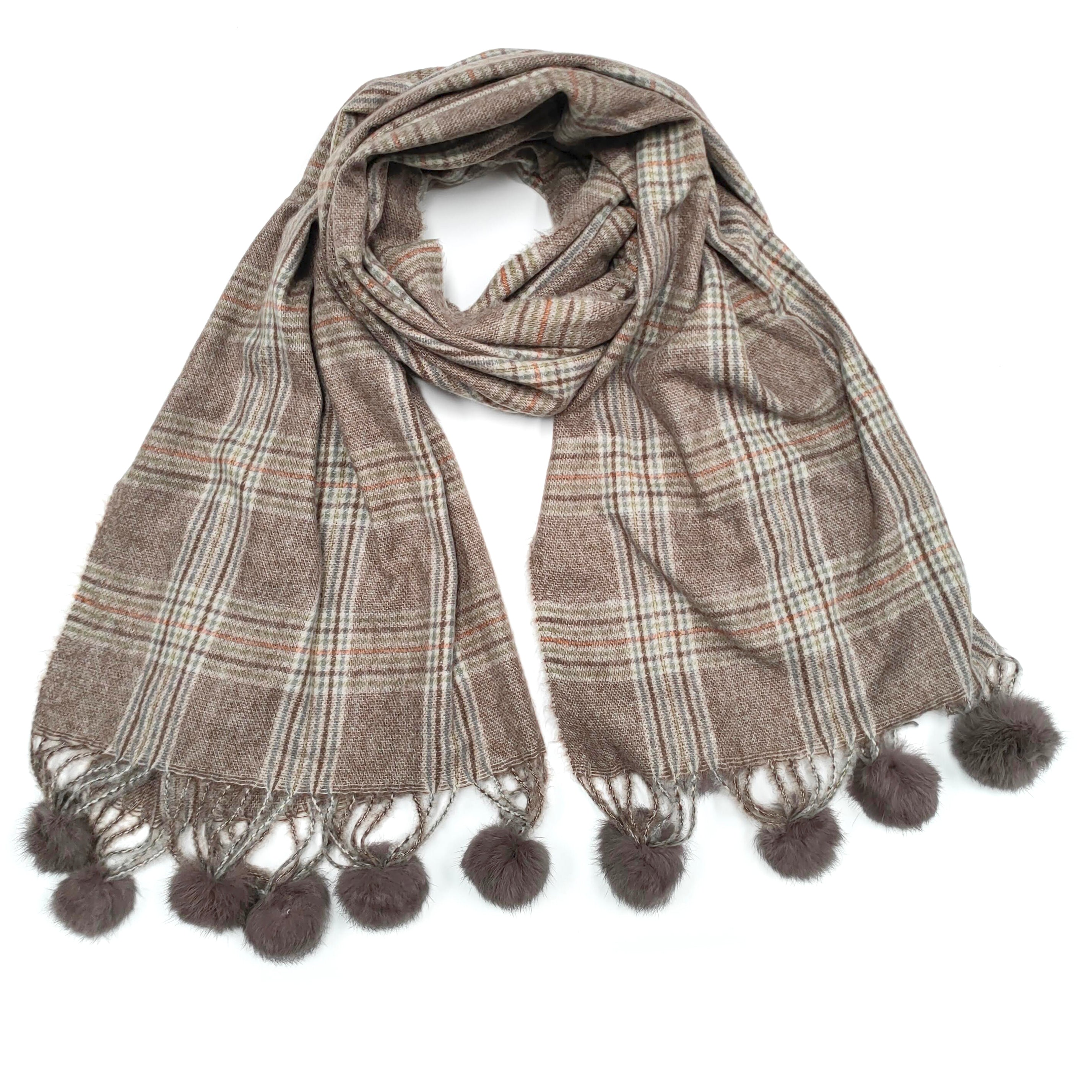 Dauphin - Check Thick Faux Fur PomPom Scarf