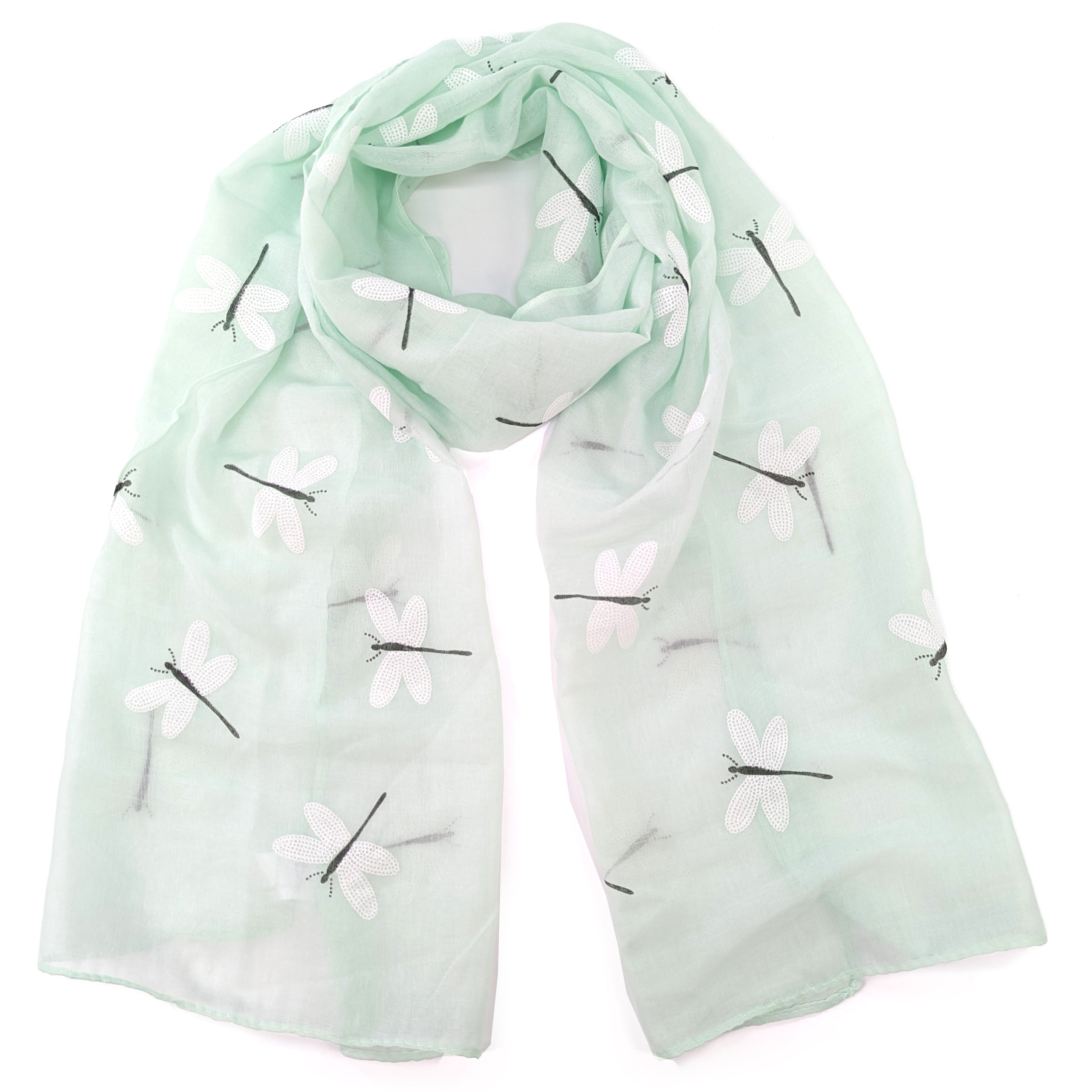 Marle - White Dragonfly Scarf (50x180cm) - Mint Green