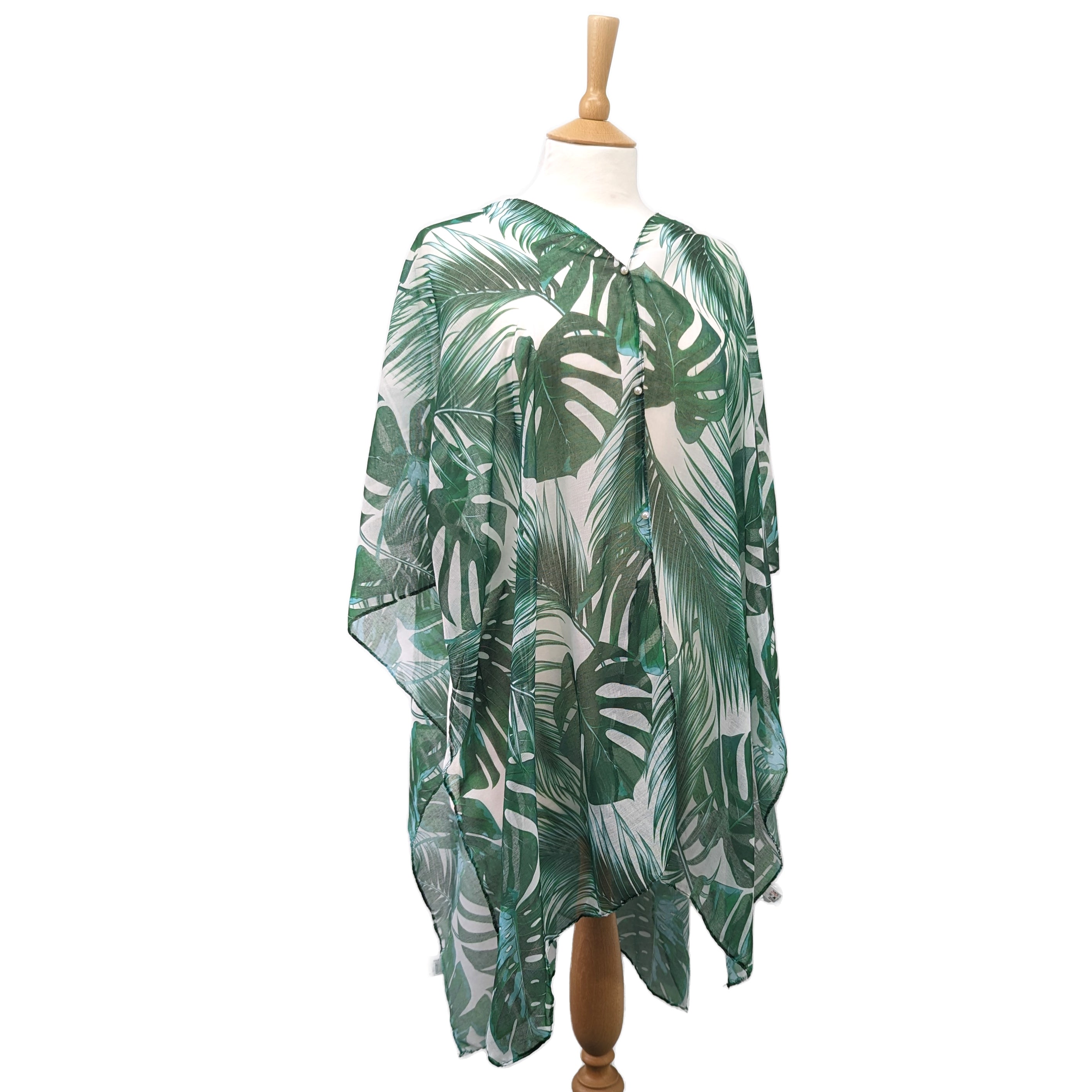 Remich - Pearl Detail Poncho (100x150cm) - Green Tropical Leaves