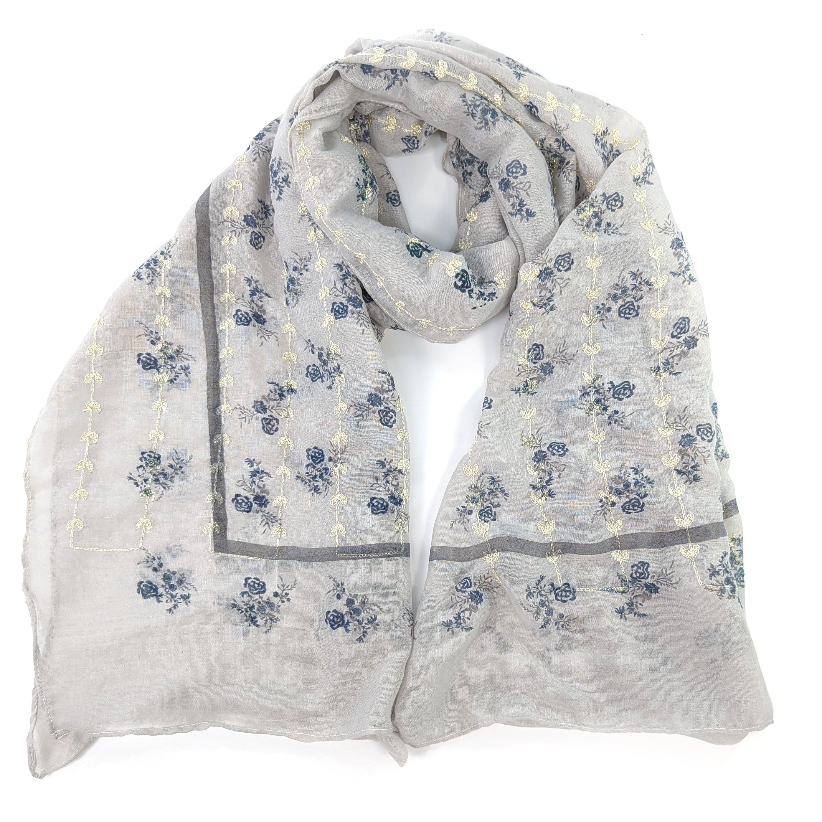 Lachy - Flower Embroidery Scarf (80x180cm) - Dove Grey