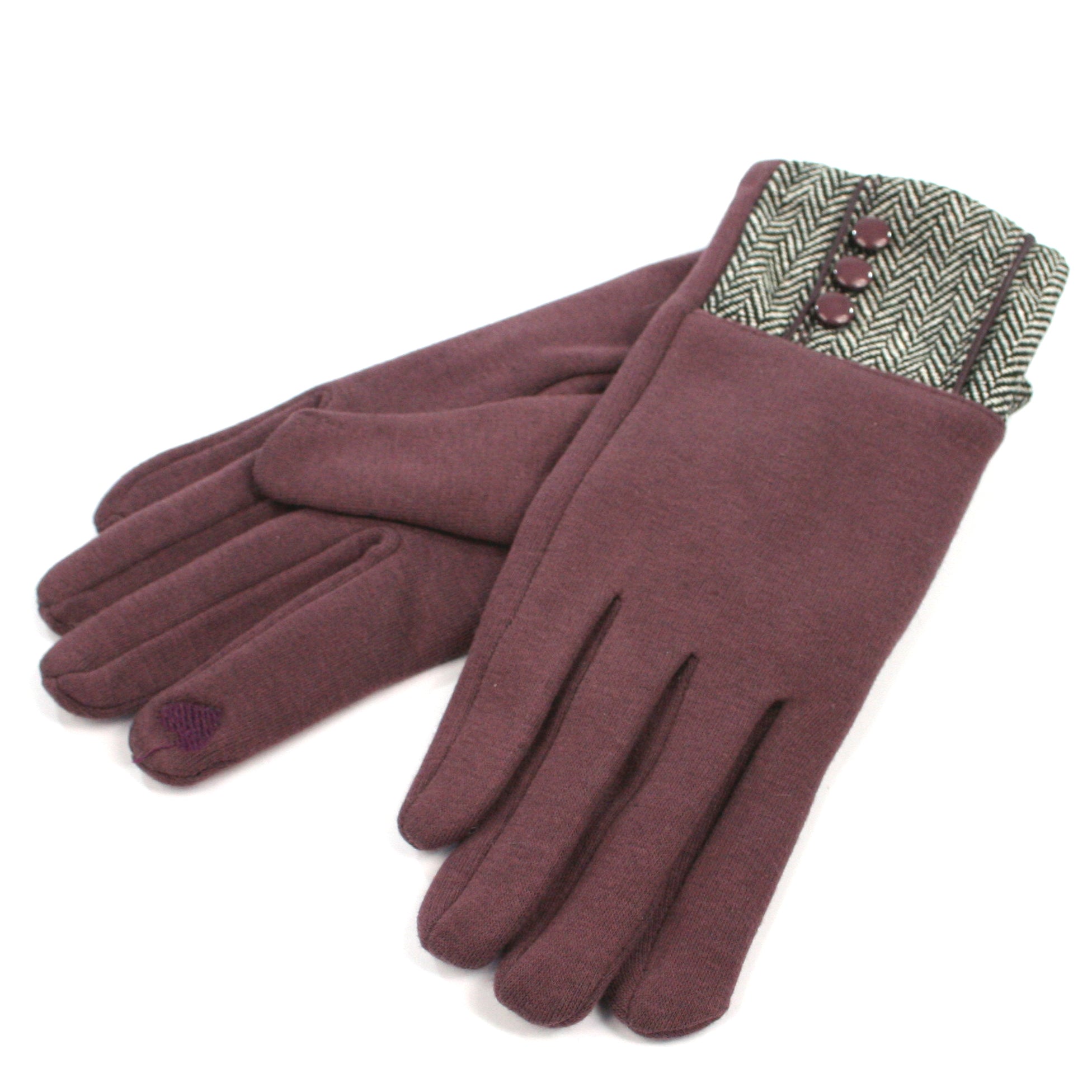 soft ladies gloves with herringbone and button detailing