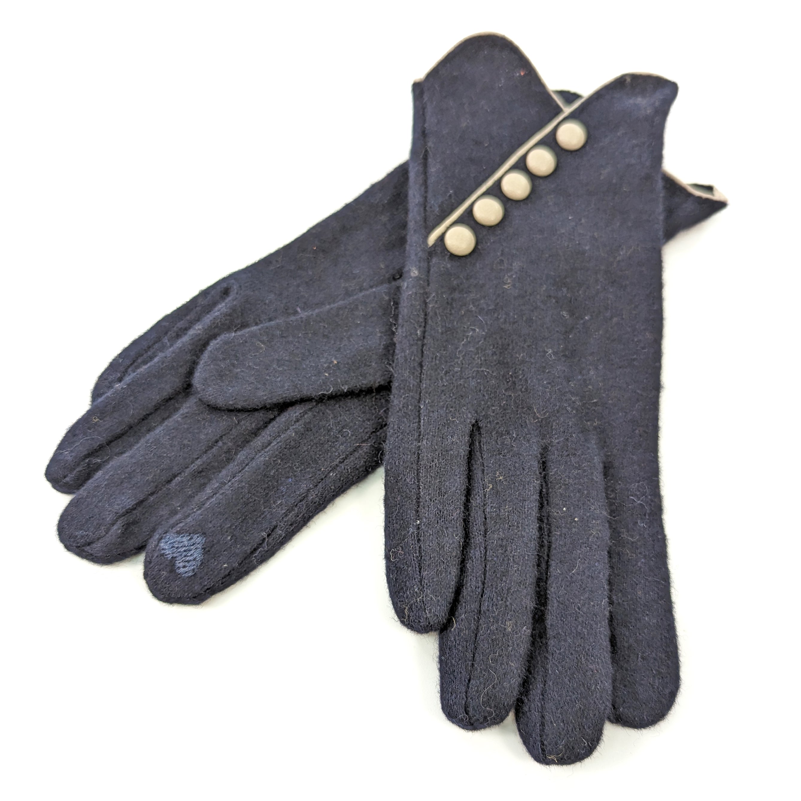 Diagonal Button Detail Glove - Navy Blue