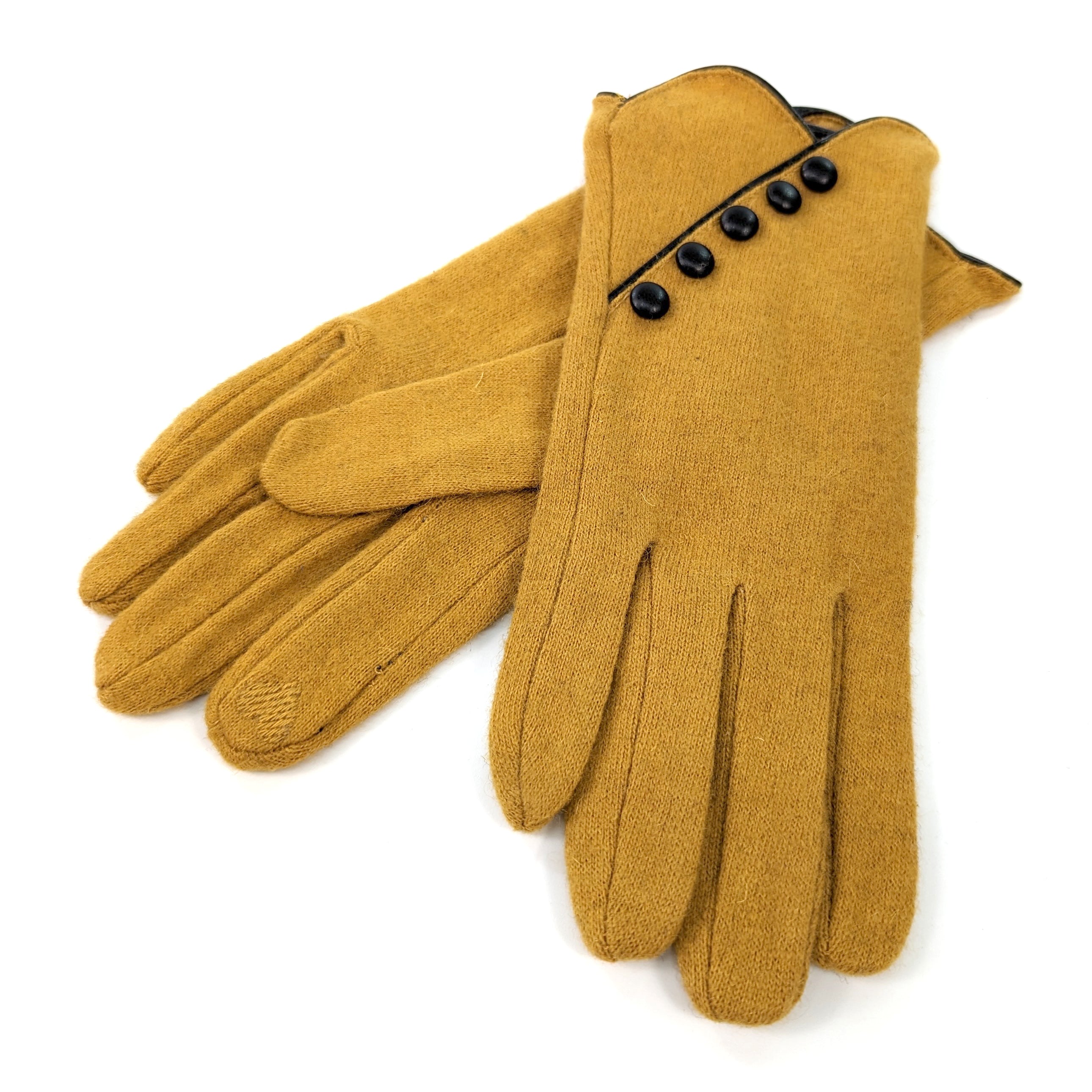 Diagonal Button Detail Glove - Mustard