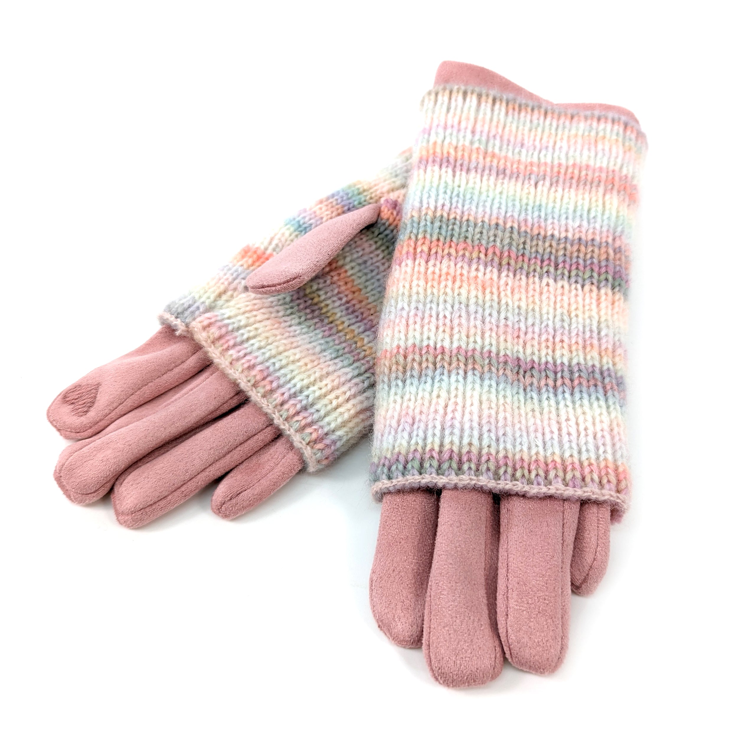 Multi Striped Two in One Gloves - Cosy Cloud Pink
