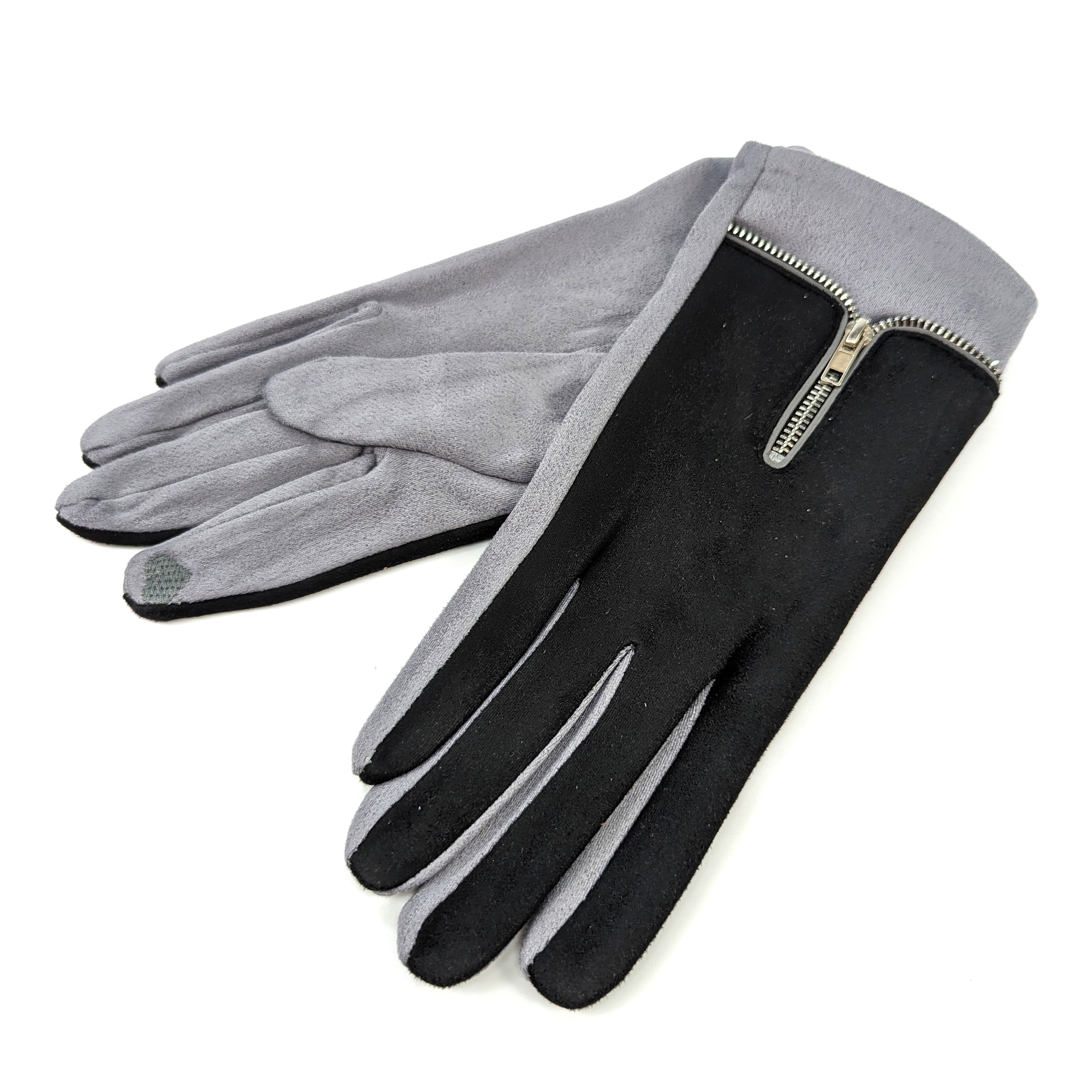 Gloves with a Zip Details - Black / Grey