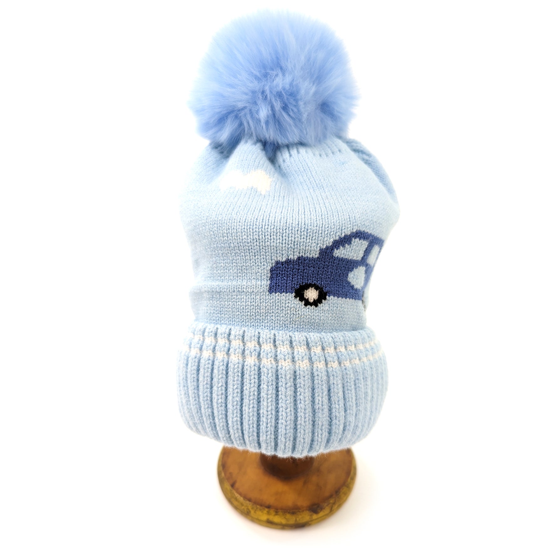 Childrens Car Bobble Hat - Light Blue (1-4yrs)