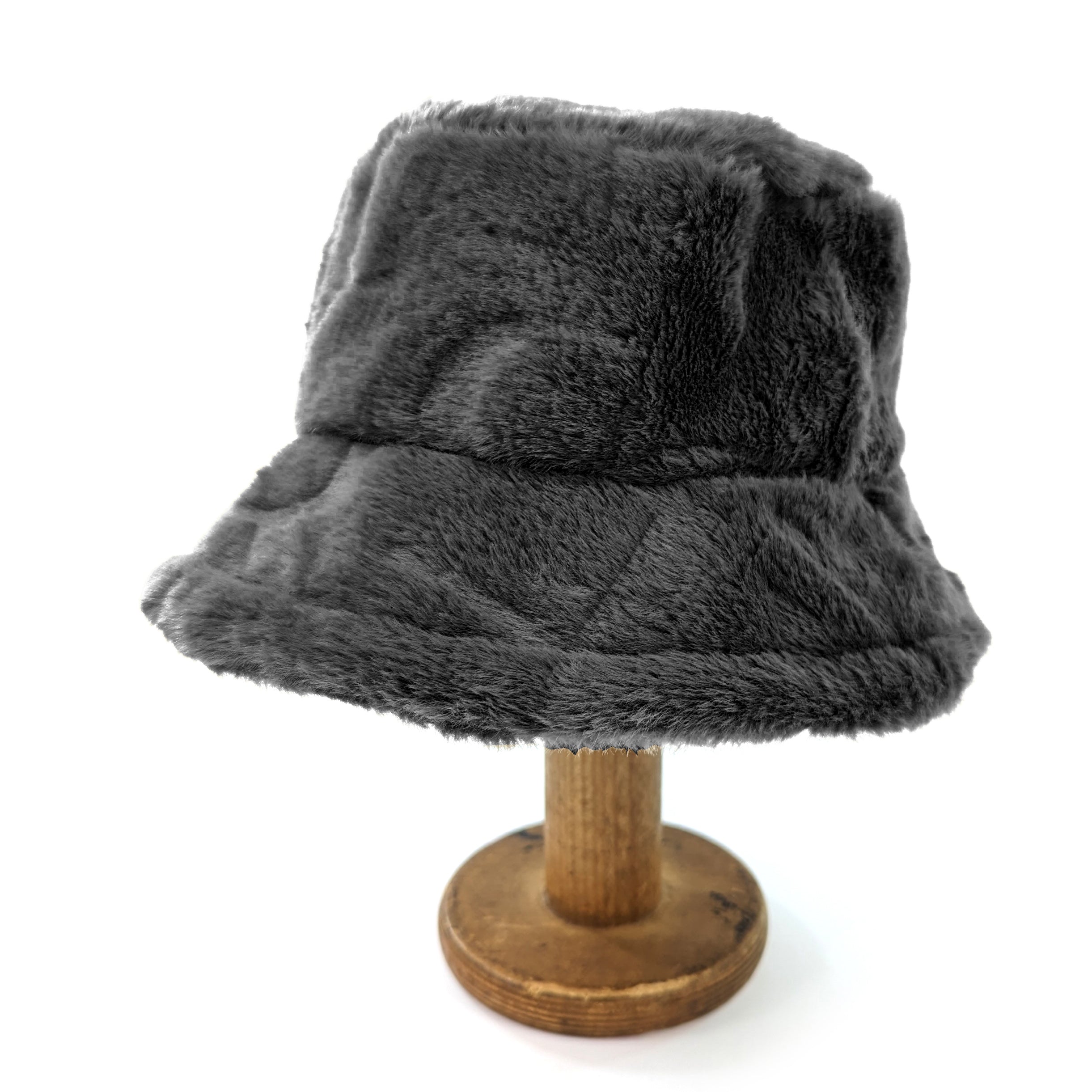 Faux Fur Bucket Hat - Black