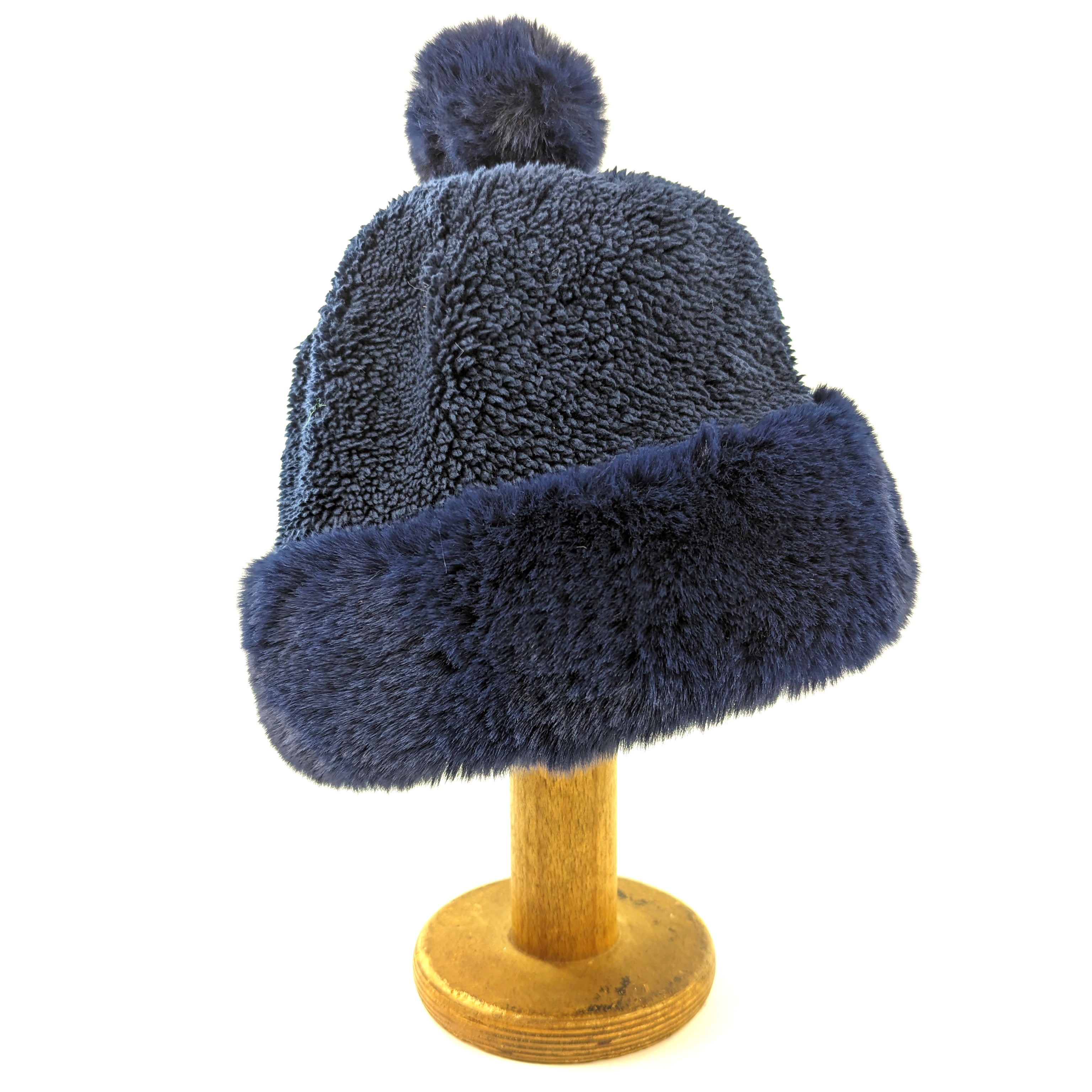 Faux Fur Bobble Hat - Navy Blue