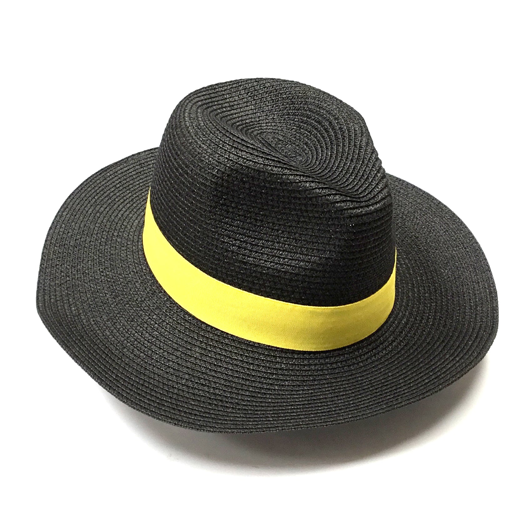 Folding Travel Panama Sun Hat - Black & Yellow