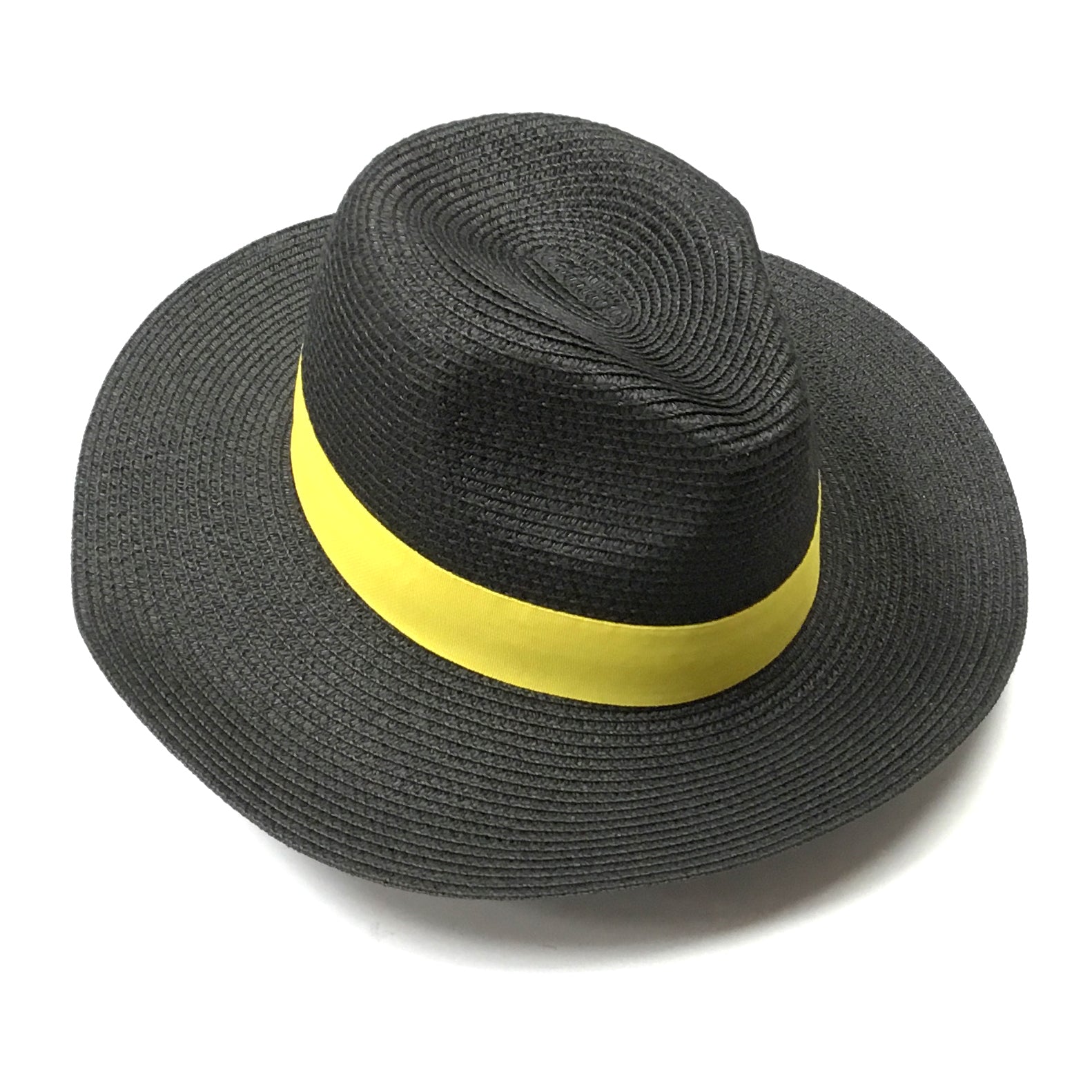 Folding Travel Panama Sun Hat - Black & Yellow