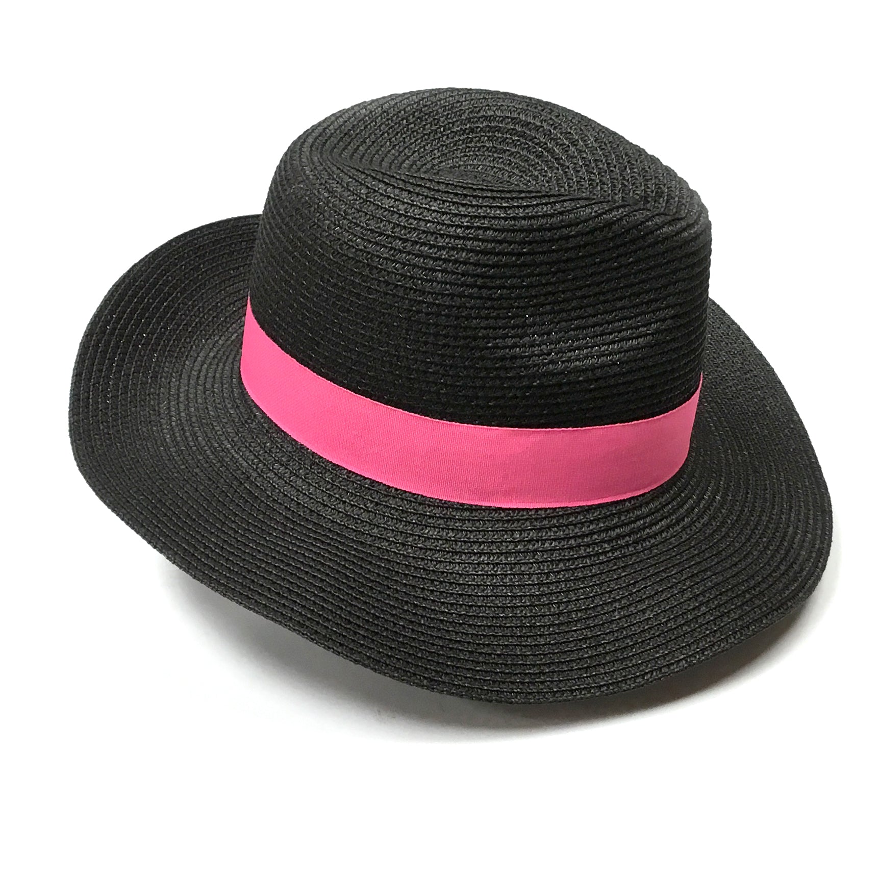 Folding Travel Panama Sun Hat - Black & Pink